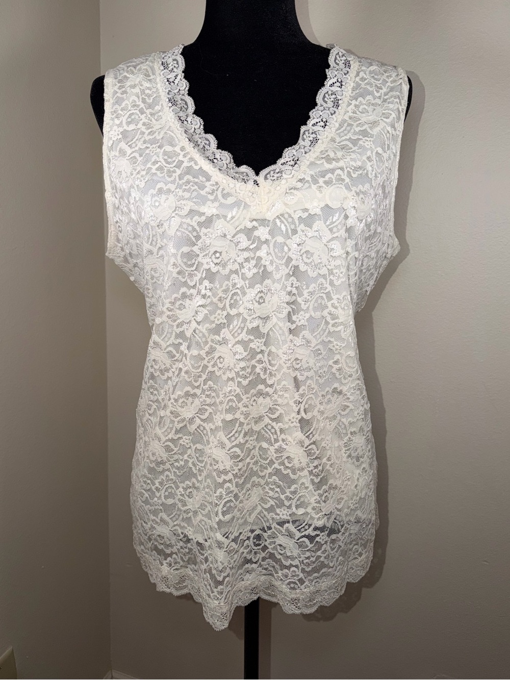 Covington Lace Satin Lined Coquette Cottage Fairycore Whimsical Tank Top Stretch